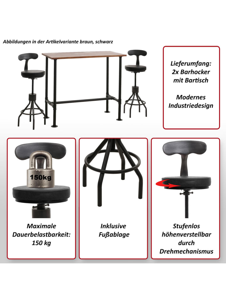 MCW Set Bartisch   2x Barhocker N21, Braun, schwarz günstig kaufen onesize