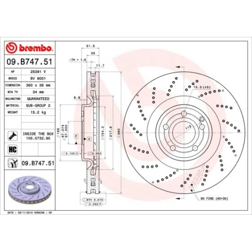 Bremsscheibe Brembo Vorderachse  1 Stück 09.B747.51 - ATU