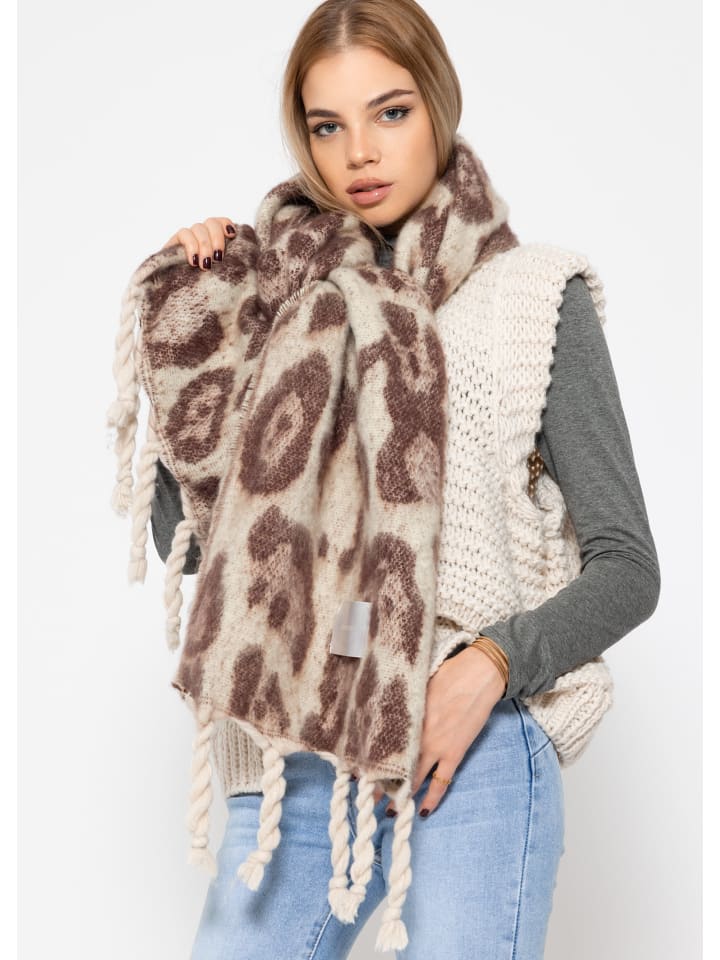 SASSYCLASSY Schal mit Leo-Print in Offwhite günstig kaufen onesize