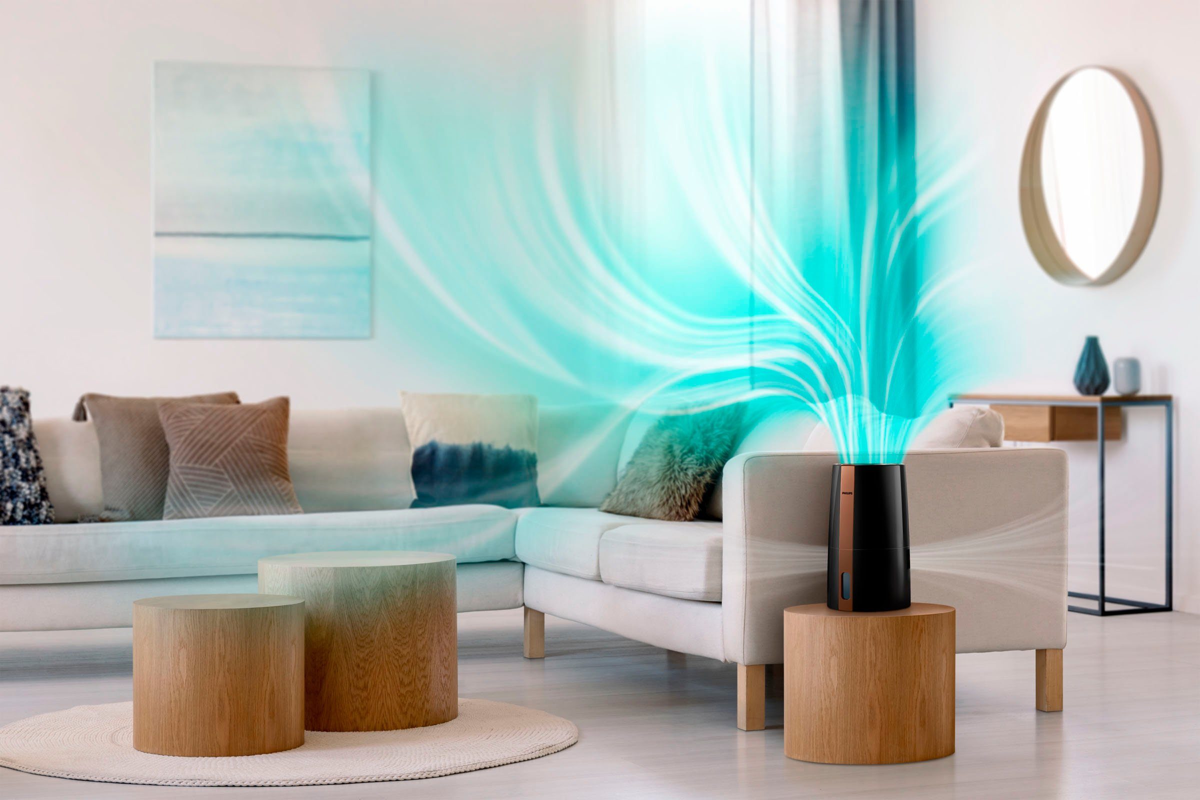 Philips Luftbefeuchter HU3918/10 3000 Serie, 3 l Wassertank, für 45 m² Räume, mit NanoCloud-Technologie