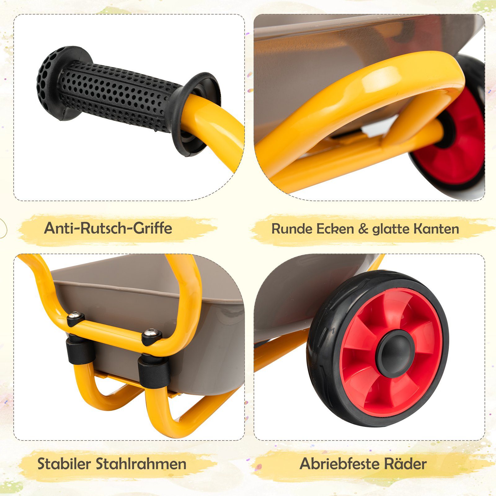 COSTWAY Schubkarre, aus Metall, mit 2 Räder & Anti-Rutsch-Griffe
