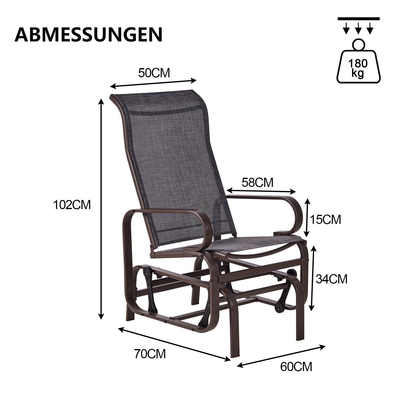BIGTREE Schaukelstuhl Einzel-/Doppelschaukelstuhl, Metallrahmen,bis180kg