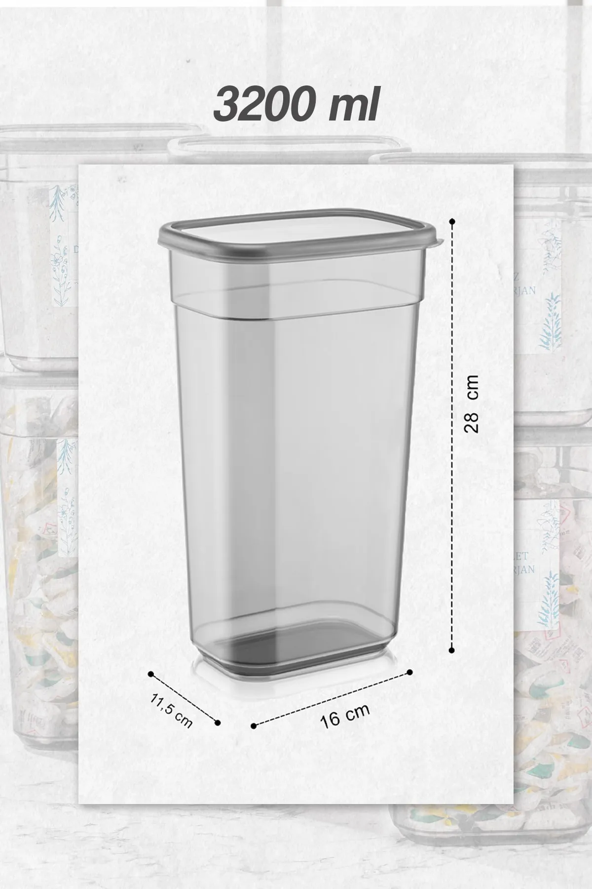 Meleni Home  Set mit 3 rechteckigen Aufbewahrungsbehältern – Aufbewahrungsbox für Tablettenwaschmittel mit Elina-Beschriftung – 3 x 3200 ml
