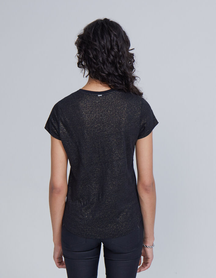 Tee-shirt col V noir en lin foil femme