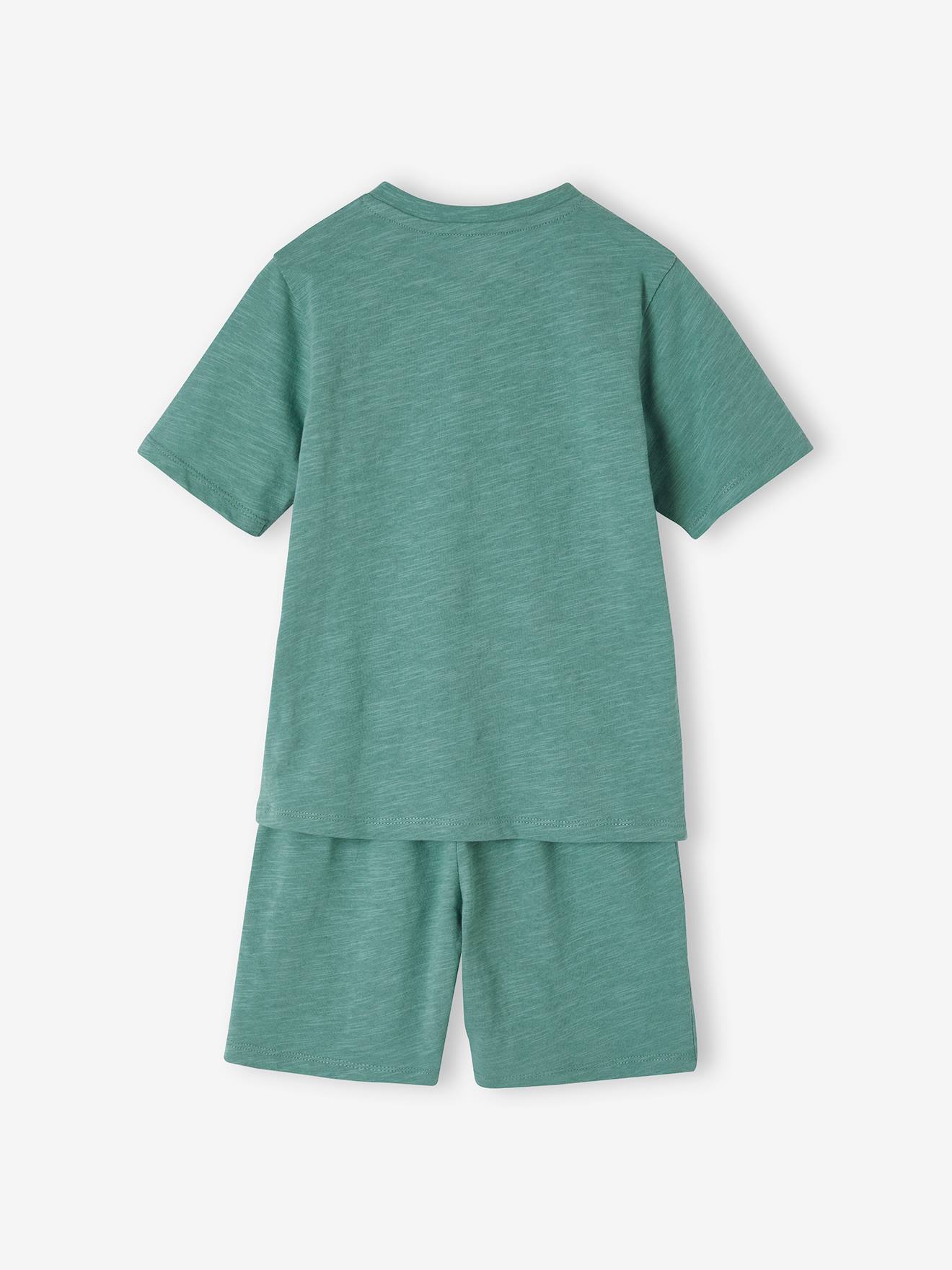 Vertbaudet Kurzer Jungen Schlafanzug aus Slub-Jersey, personalisierbar Oeko-Tex - smaragdgrün