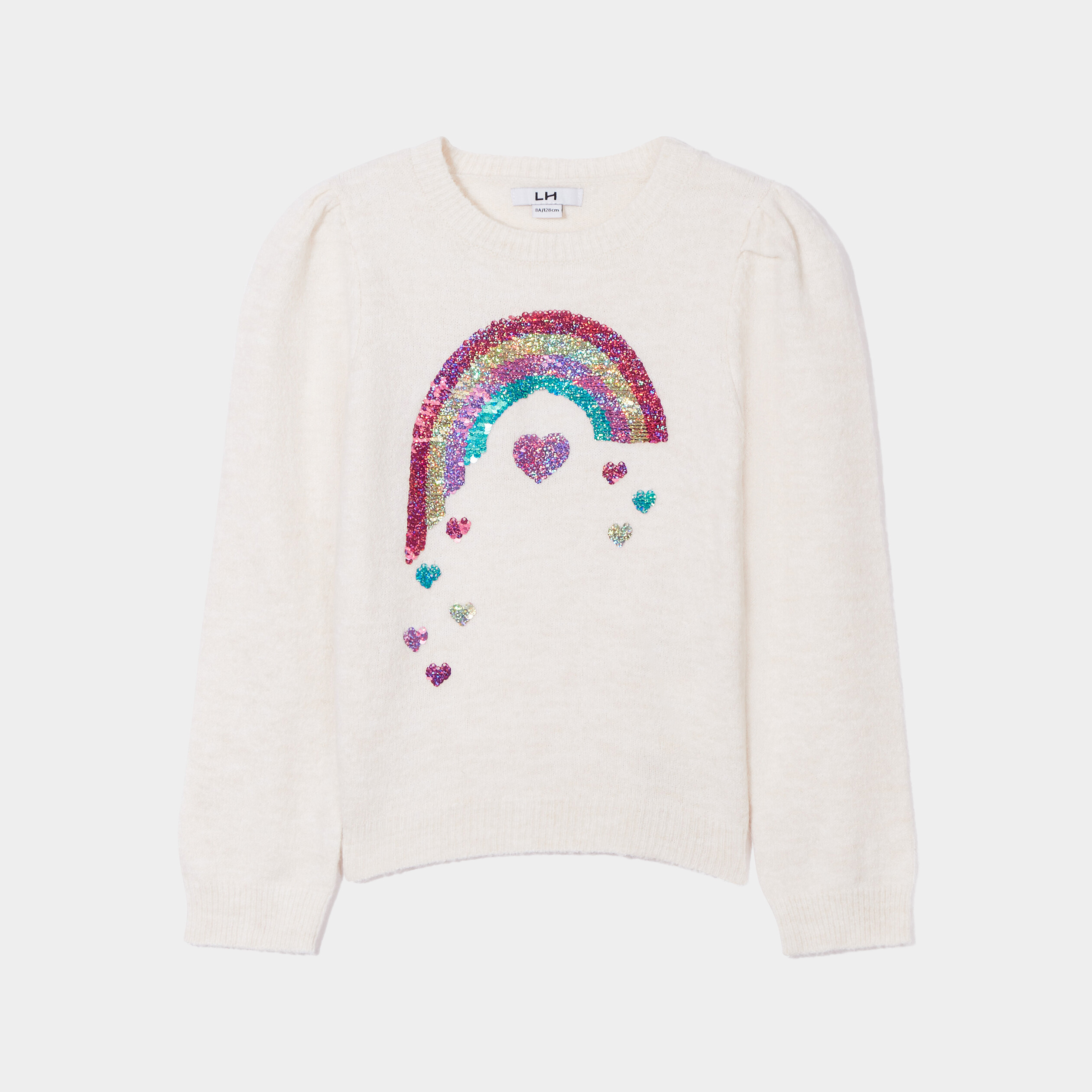Pull droit col rond avec sequins beige fille | La Halle