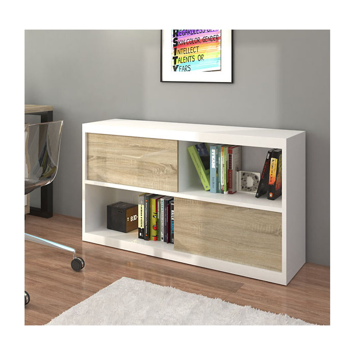 Bücherregal Regal Kora 133x37x91,5cm weiß Artisan Eiche