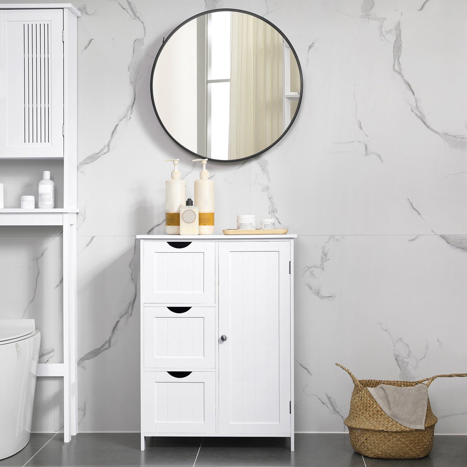VASAGLE Badkommode Badezimmerschrank, 60 x 30 x 81/80 cm, 3 Schubladen