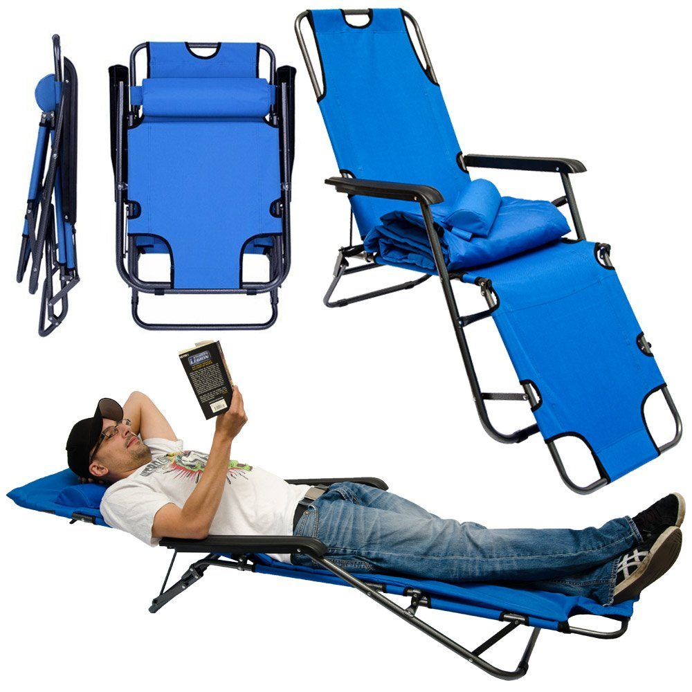 AMANKA Campingstuhl Campingstuhl Liegestuhl Freizeitliege Sonnenliege, Liege incl. Auflage 178cm Blau