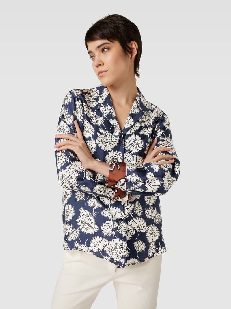 Bluse aus Seide mit floralem Motiv-Print Modell 'PALLA' in marineblau