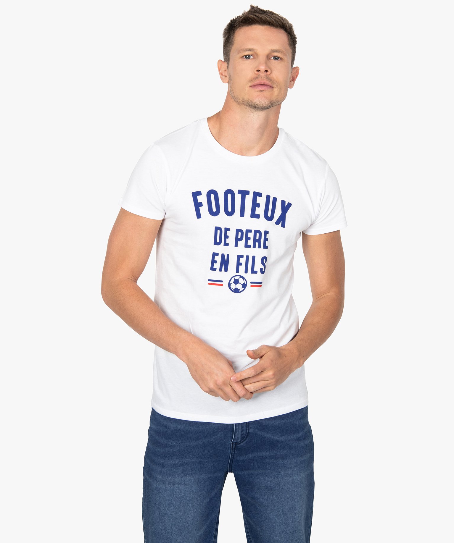 Tee-shirt homme à manches courtes message humour football blanc | GEMO