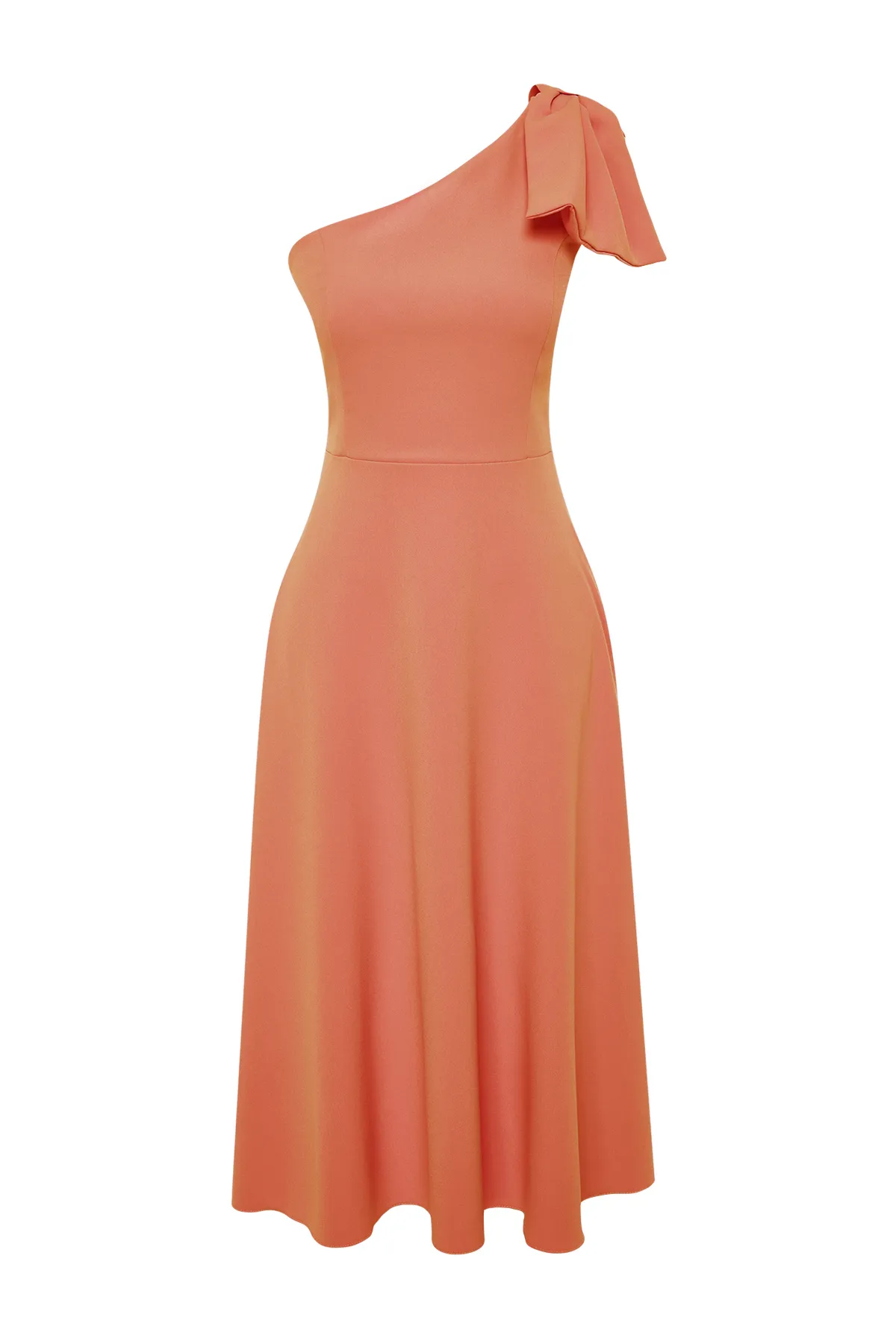 Trendyol Collection  Orangefarbenes, stilvolles Abendkleid mit Schleife TPRSS24EL00105