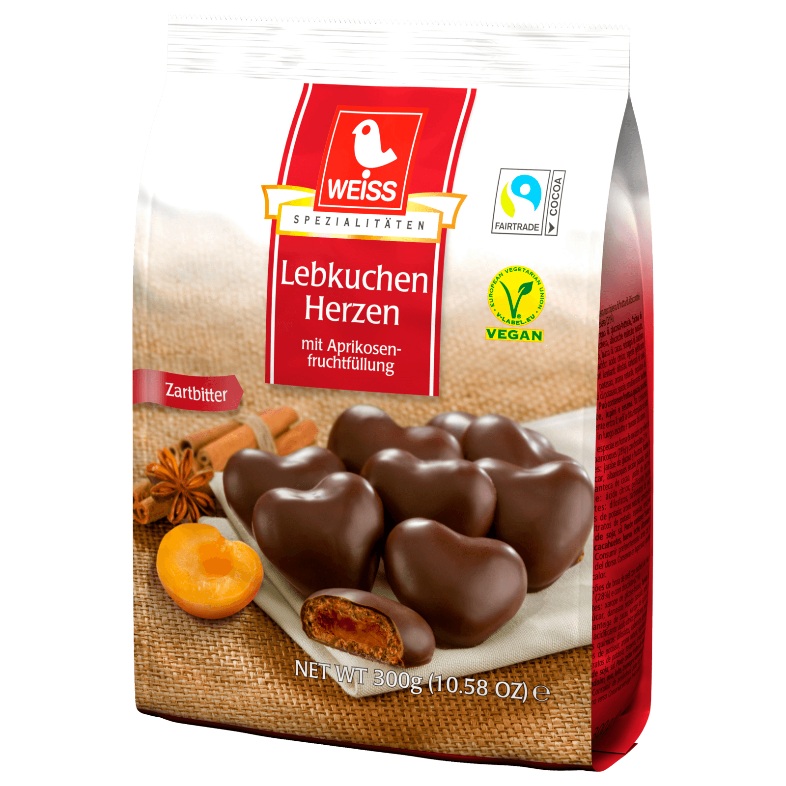 Weiss Lebkuchen Herzen Zartbitter mit Aprikosenfüllung 300g