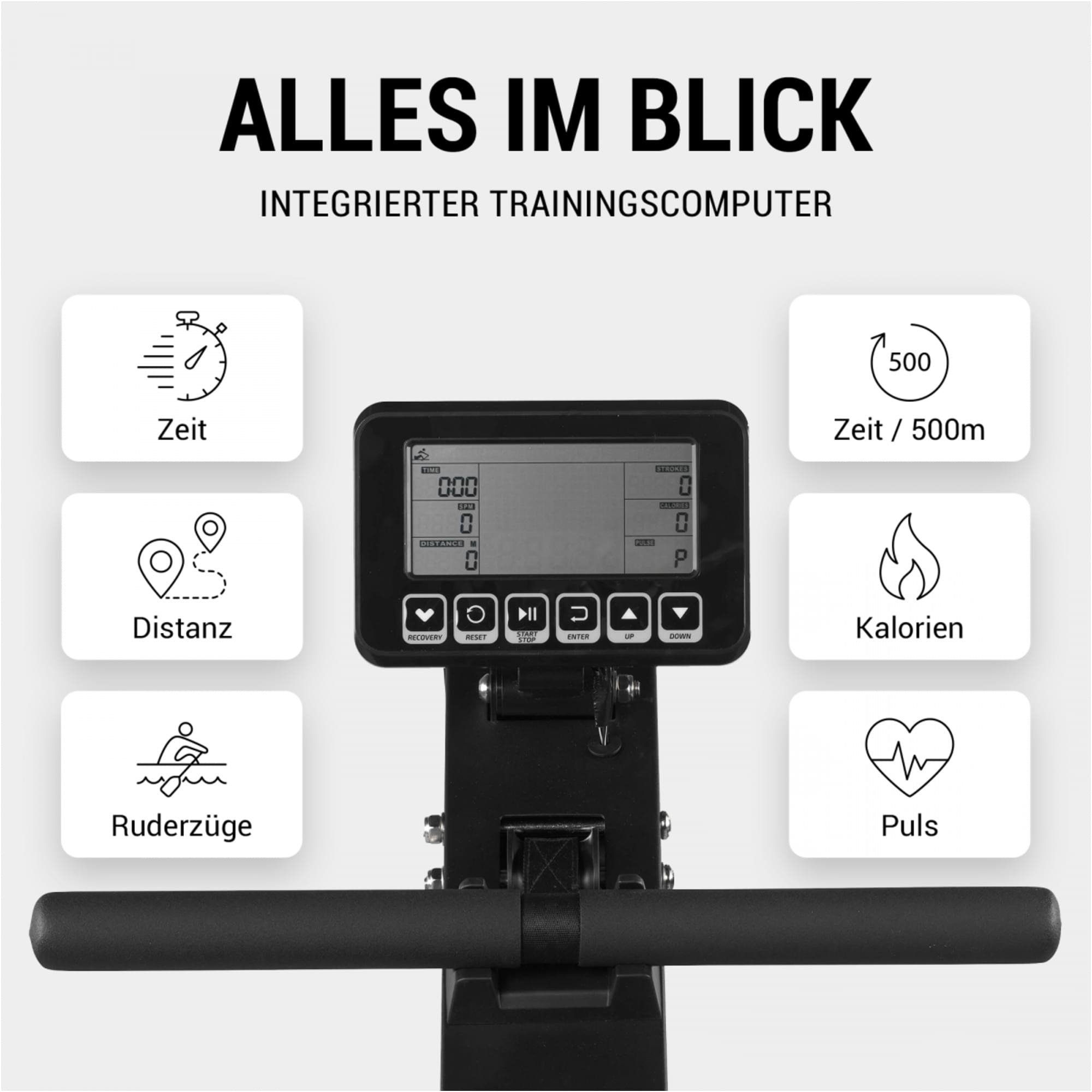 GORILLA SPORTS Rudergerät Wasserrudergerät - LCD-Display, Wasserwiderstand, kugelgelagerter Sitz (1-tlg)