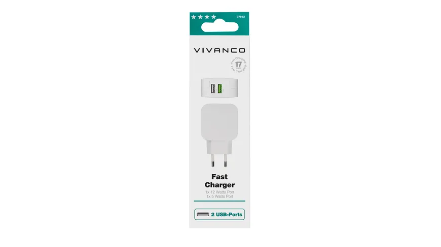 Vivanco Fast Charger Dual mit Smart IC, Ladegerät 17W max.