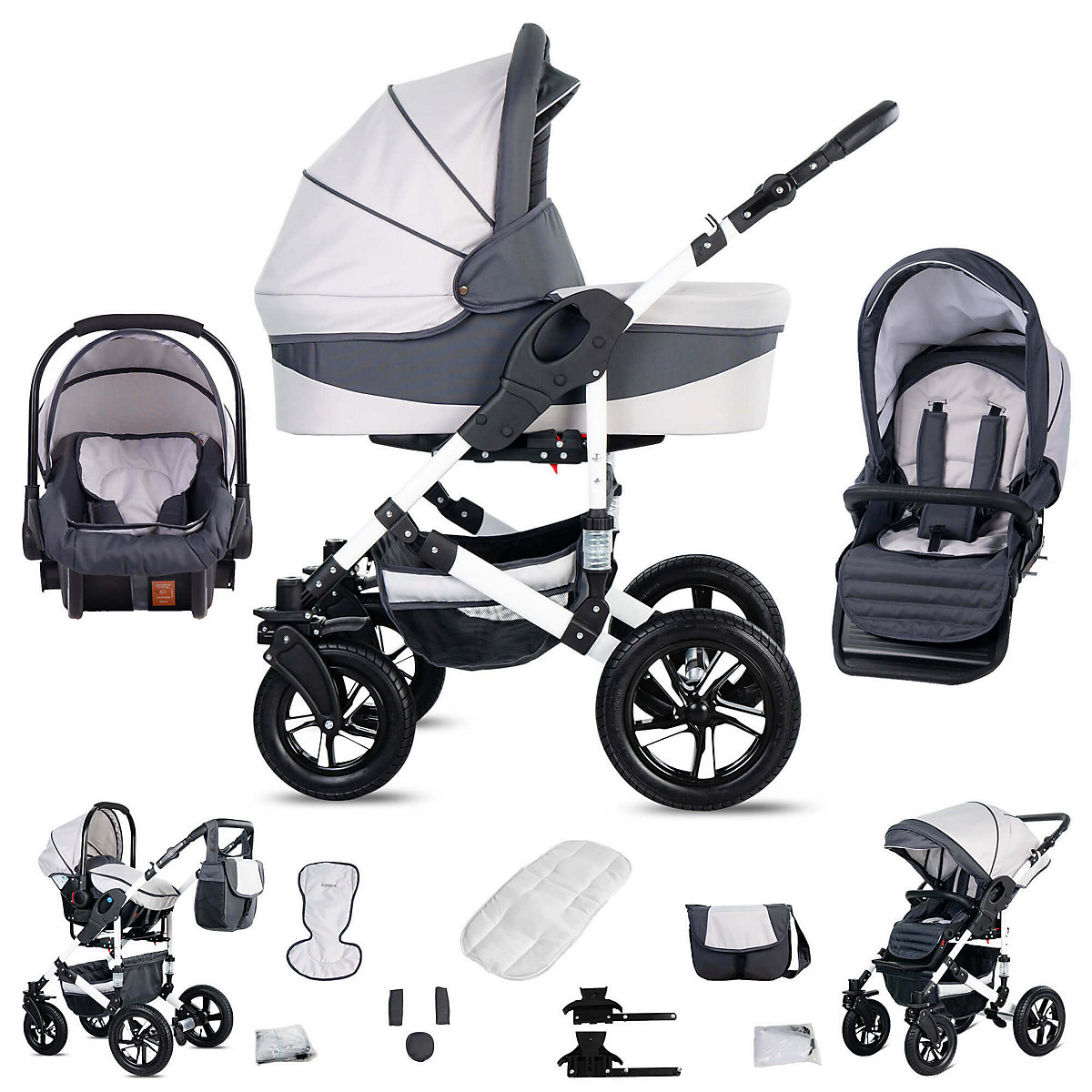 Hamburg | 3 in 1 Kombi Kinderwagen Komplettset | Hartgummireifen Kombikinderwagen