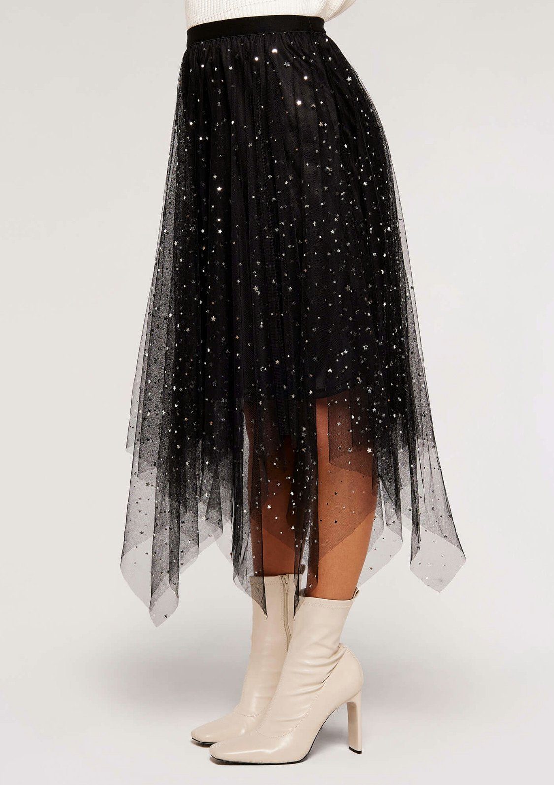 Apricot Tüllrock Metallic Stars Tulle Hanky Skirt (1-tlg) mit asymmetrischem Saum