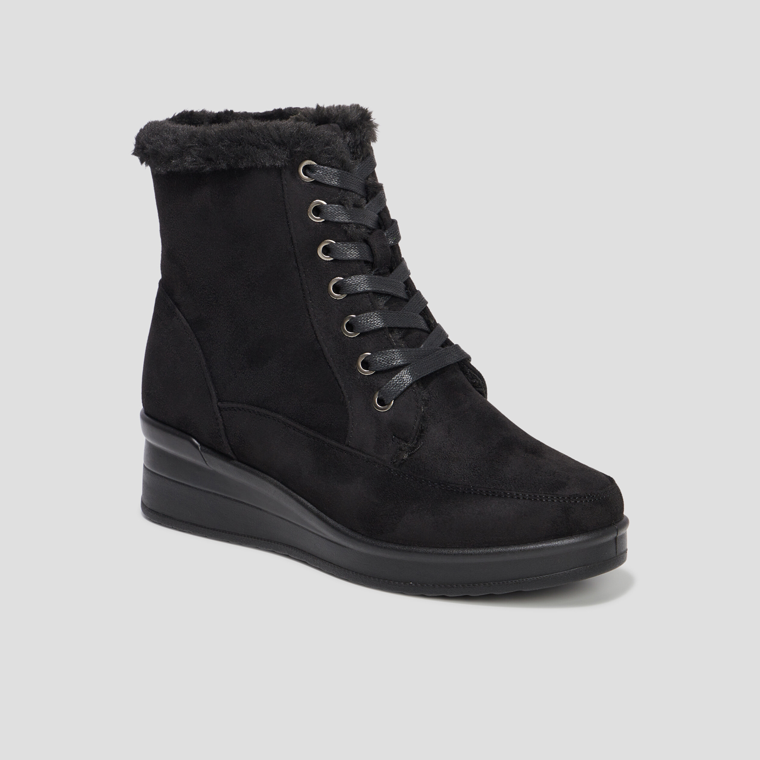 Bottines fourrées compensées pied large noir femme | La Halle