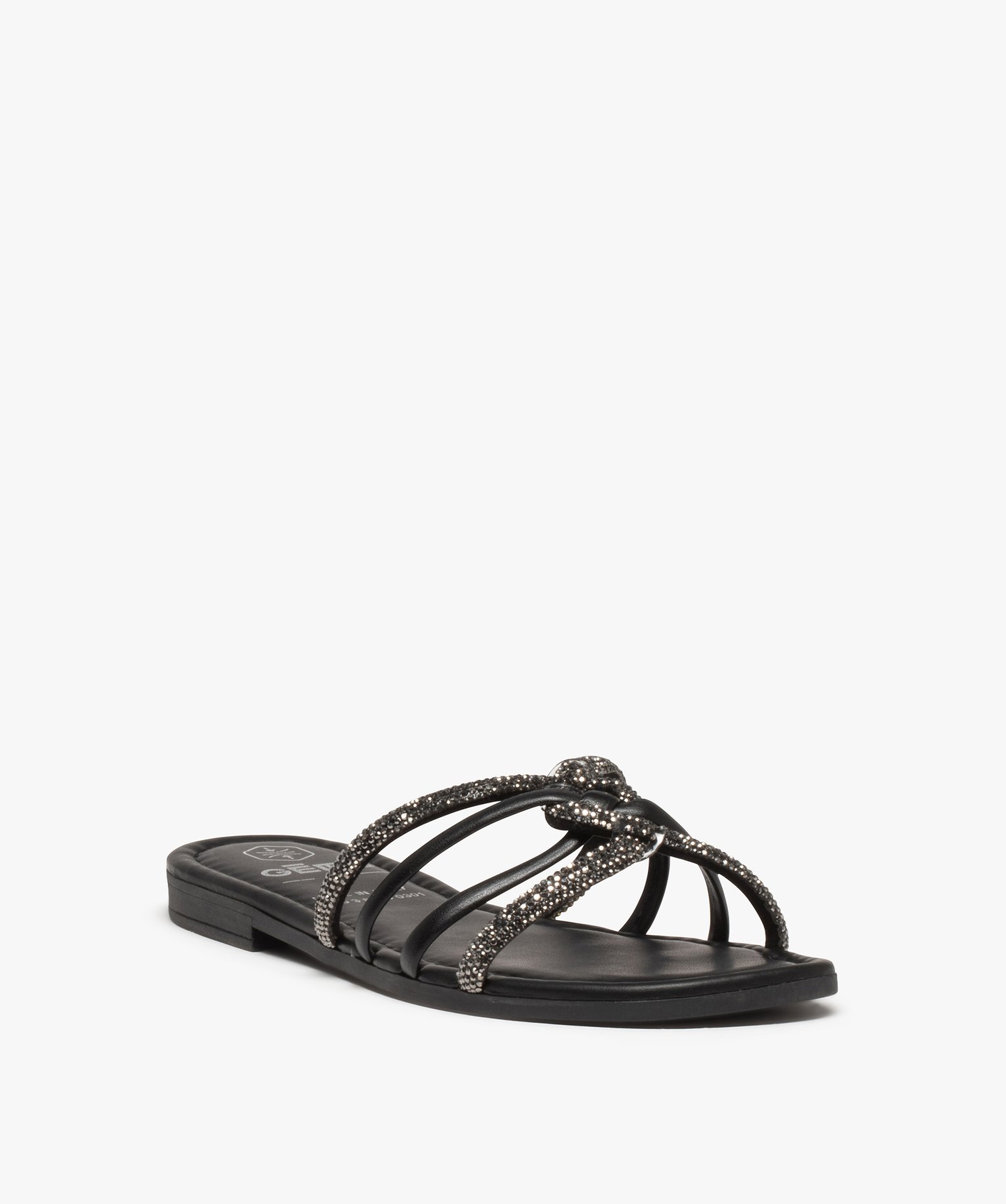Mules femme avec brides à strass noir | GEMO