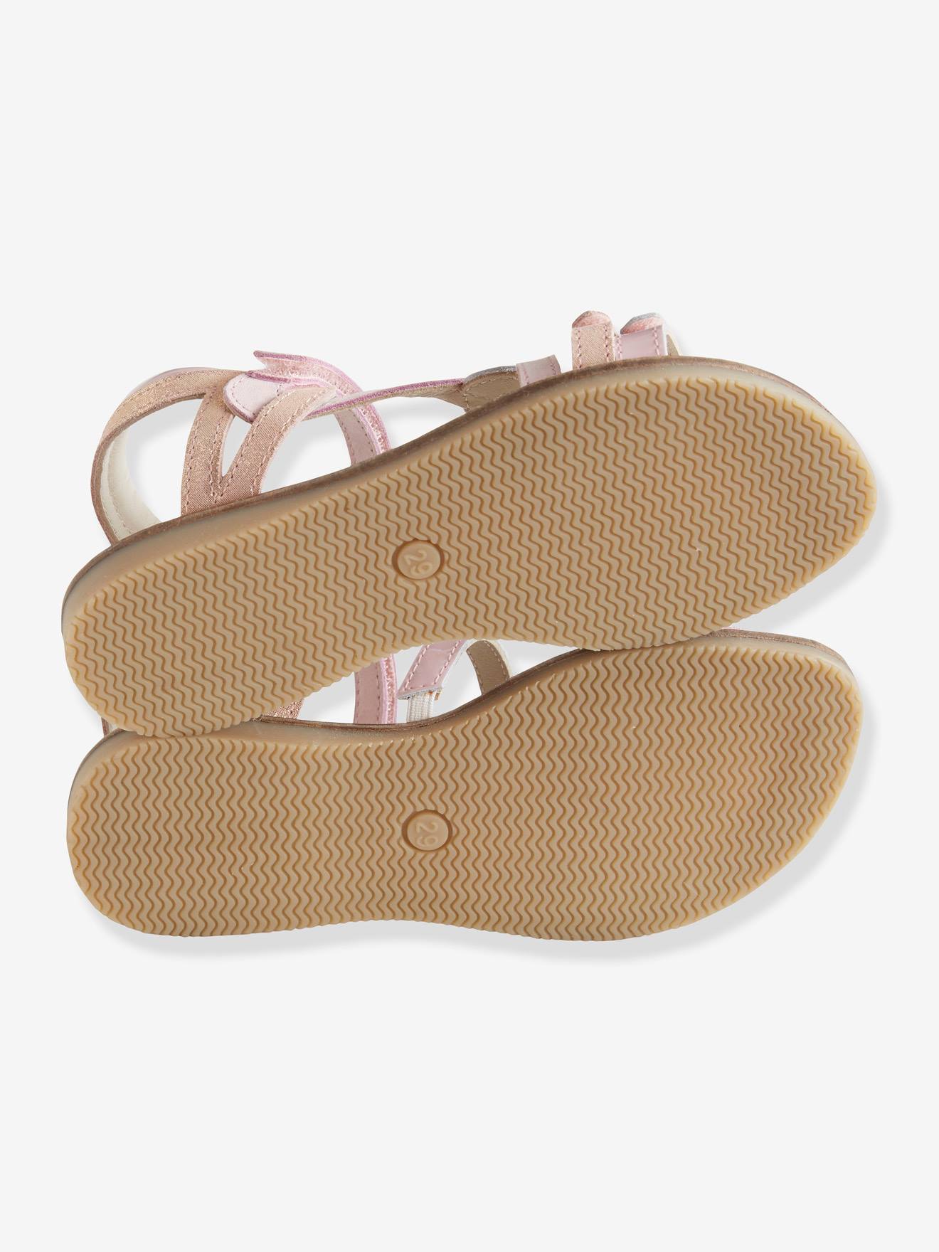 Sandales scratchées en cuir fille collection maternelle rose métallisé