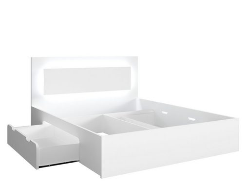 Möbel für Dich Komplettschlafzimmer Fino weiß, (5-teilig), Bett mit Schubladen, Schiebetürenschrank mit Spiegel, Kommode