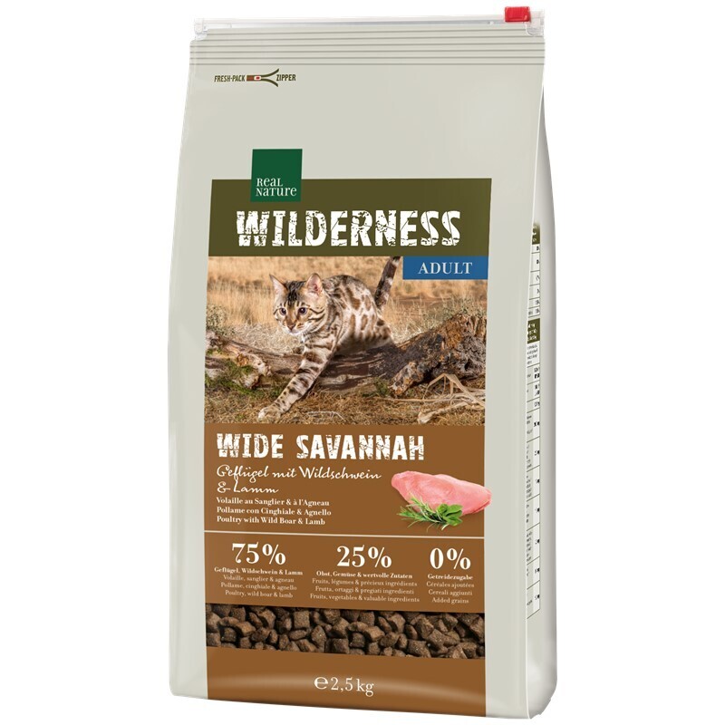 REAL NATURE Trockenfutter REAL NATURE WILDERNESS Adult Wide Savannah Geflügel mit Wildschwein und Lamm 2,5 kg