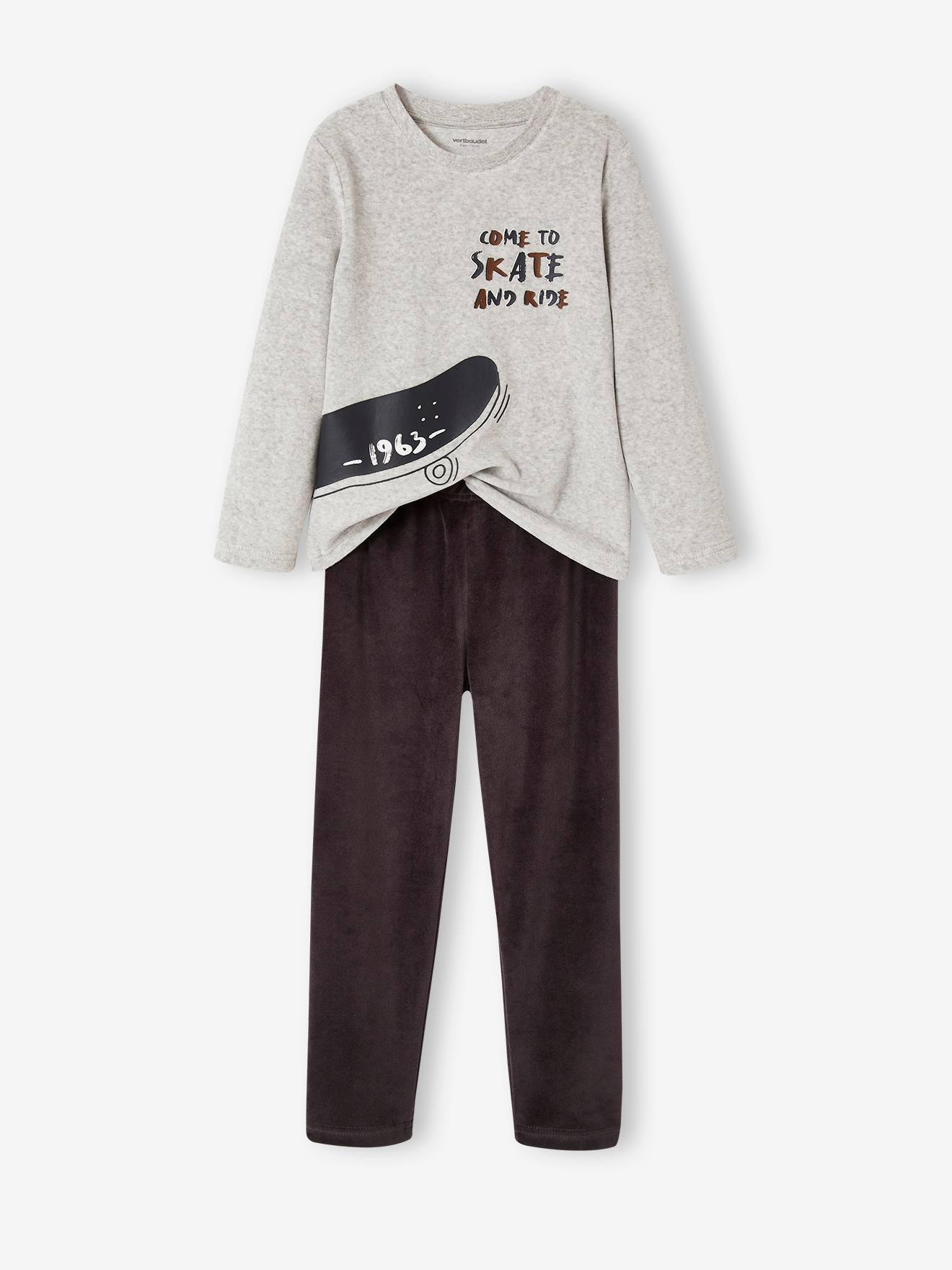 Pyjama skate velours garçon gris chiné