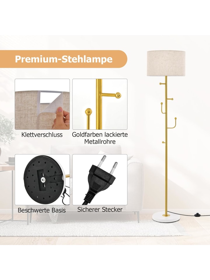 COSTWAY 2 in 1 Stehlampe mit 5 Haken in Gold günstig kaufen onesize