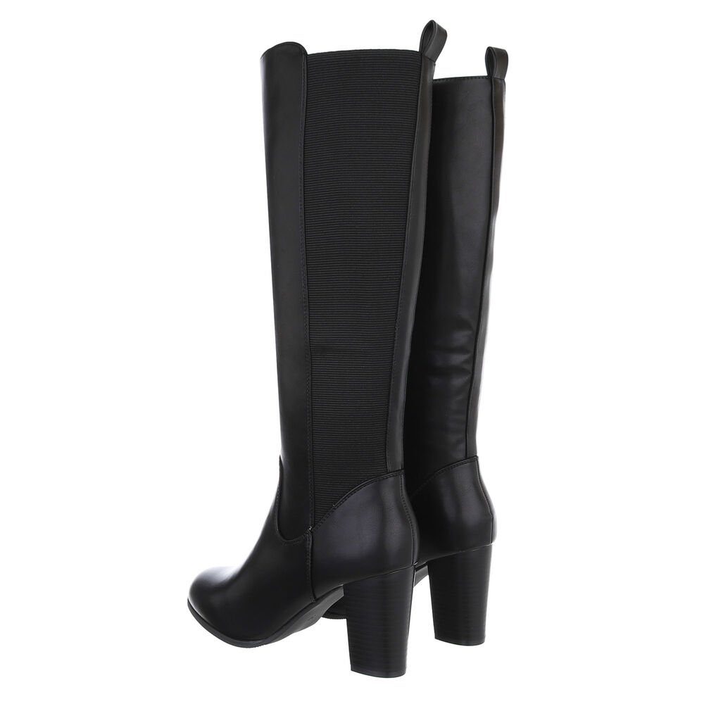 Ital-Design Damen Elegant High-Heel-Stiefel Blockabsatz High-Heel Stiefel in Schwarz