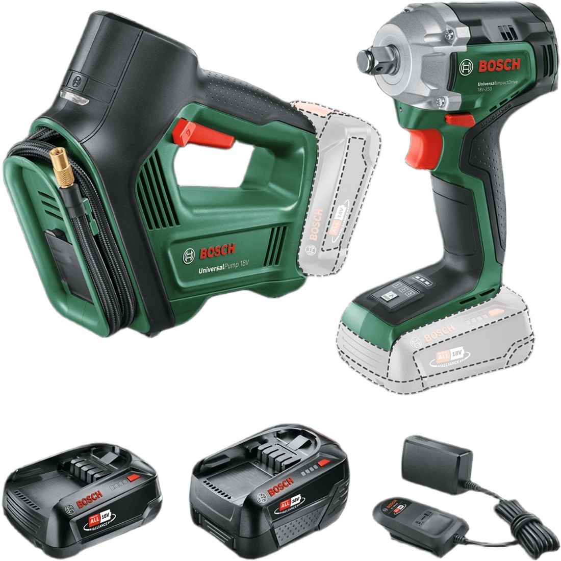 Bosch Green 0615A5009C Akumulatorski alat, kombinirani paket od 2 uređaja, 1x 18V 2,0Ah, 1x 18V 4,0Ah i punjač u kutiji