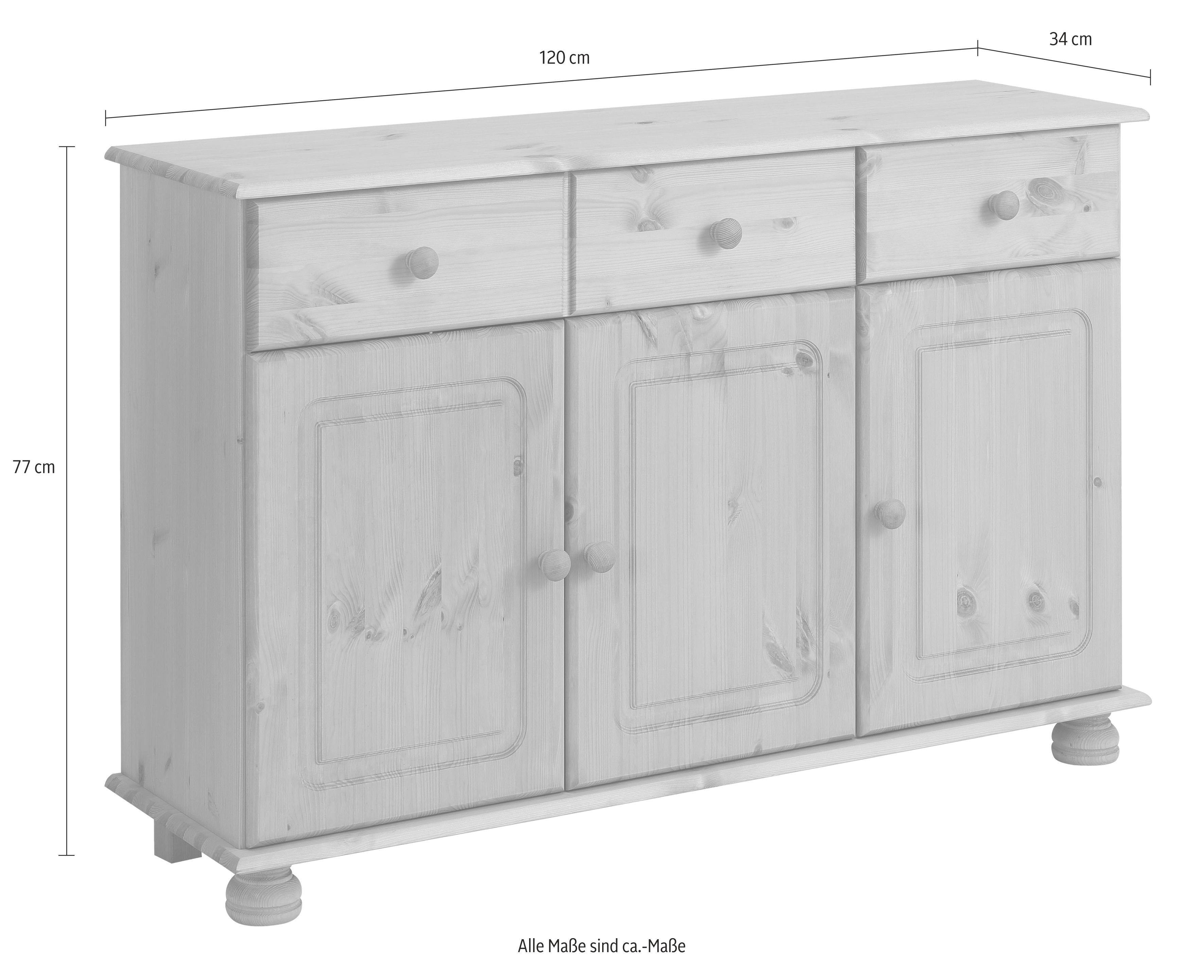 Home affaire Sideboard Mette, mit gefrästen, kugelförmigen Füßen, Breite 120 cm