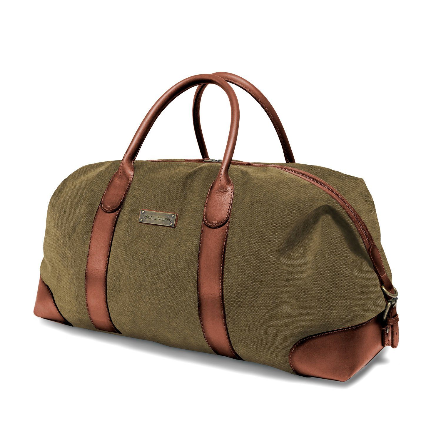 DRAKENSBERG Reisetasche Weekender David (L) Oliv-Grün, Herren, Damen, im Vintage-Design, Canvas und Büffelleder, handgemacht