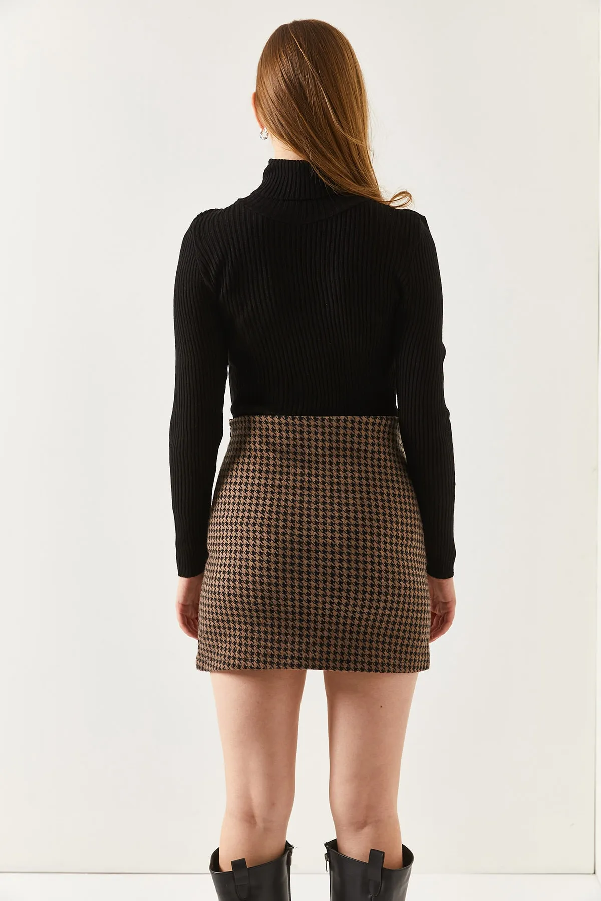 armonika  Damen-Minirock mit Hahnentrittmuster und Schlitz, Arm-22y001195