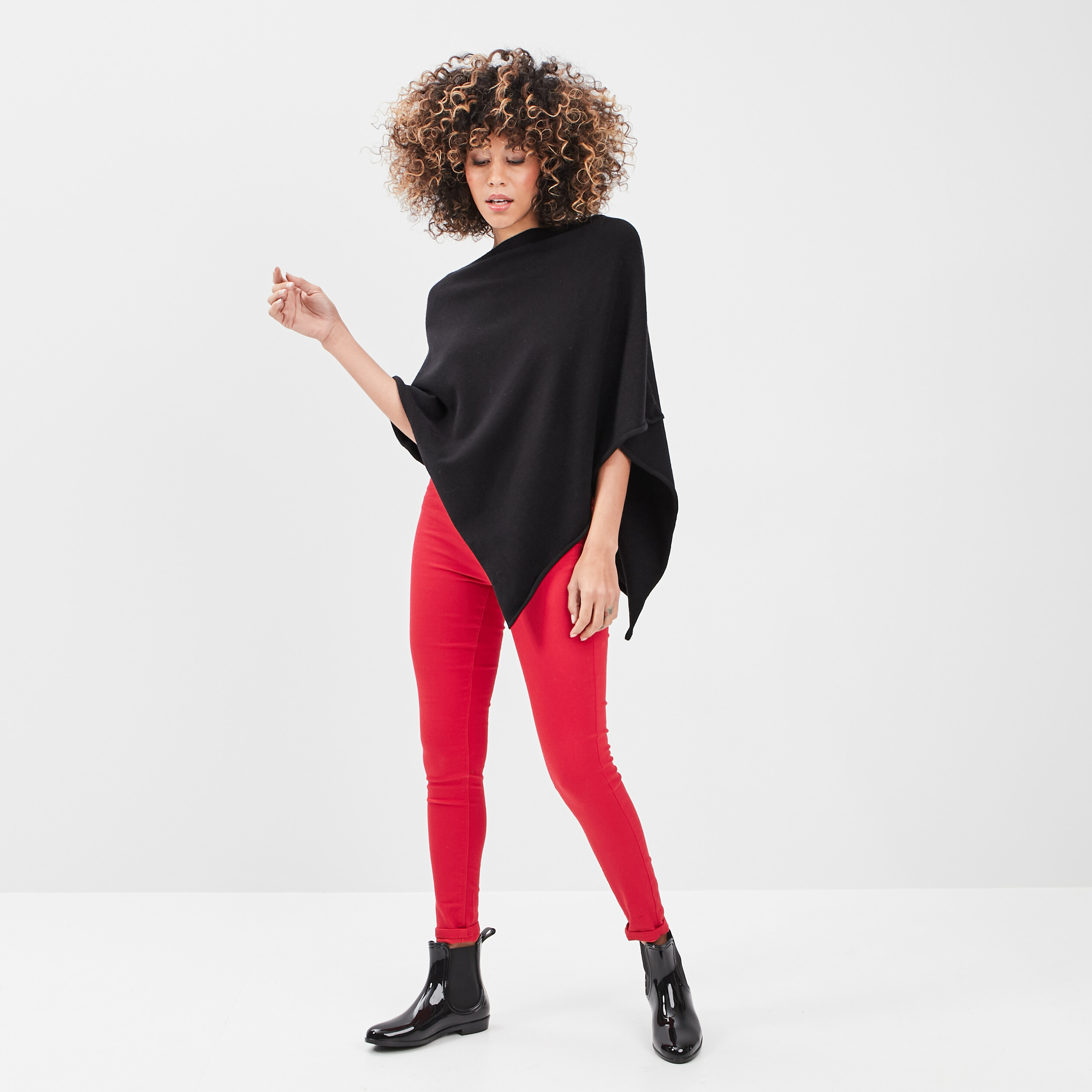 Poncho asymétrique noir femme | La Halle