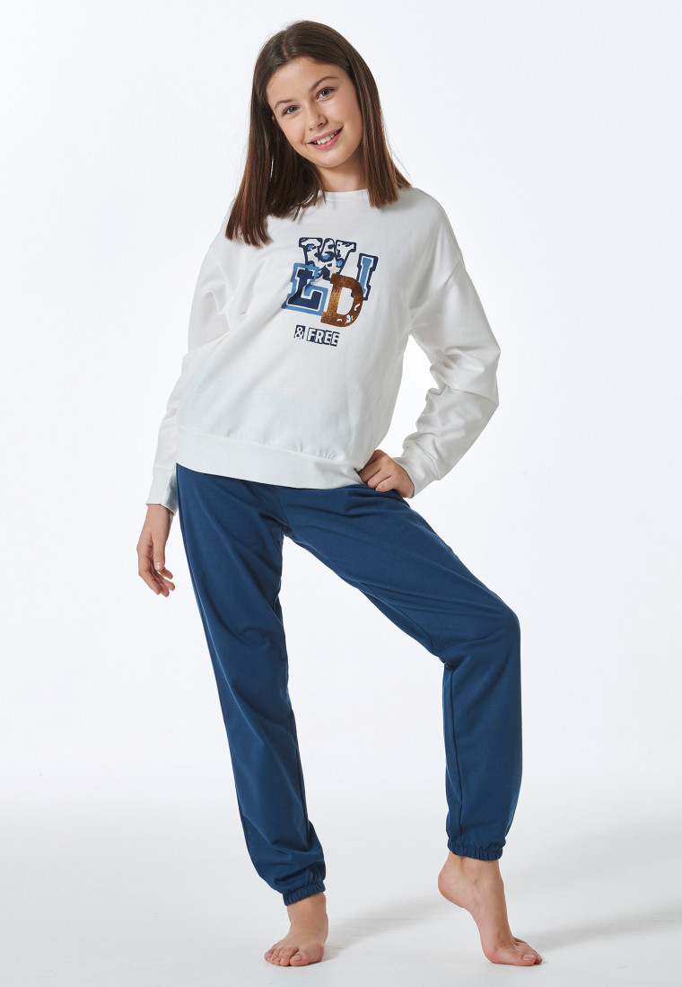 Schlafanzug lang Sweatware Bündchen off-white - Nightwear
