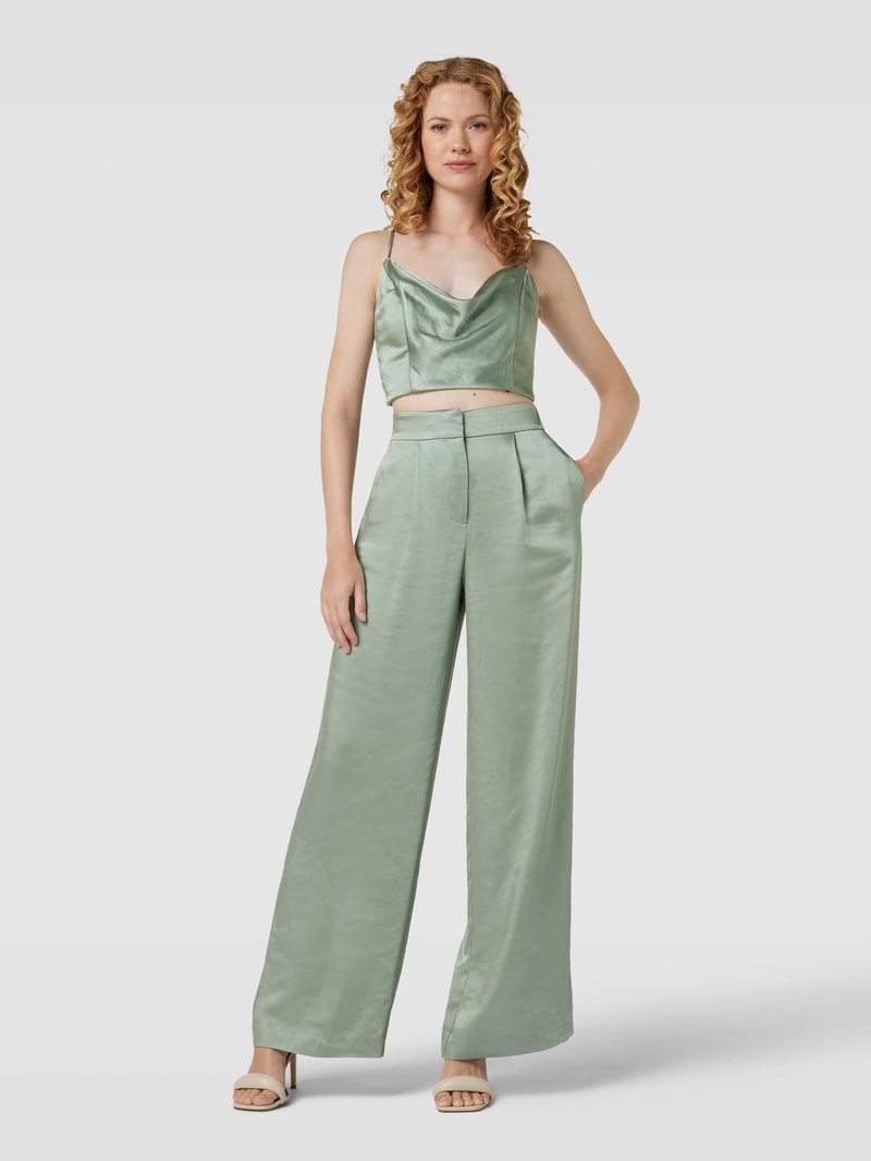 Crop Top mit Wasserfall-Ausschnitt in khaki meliert
