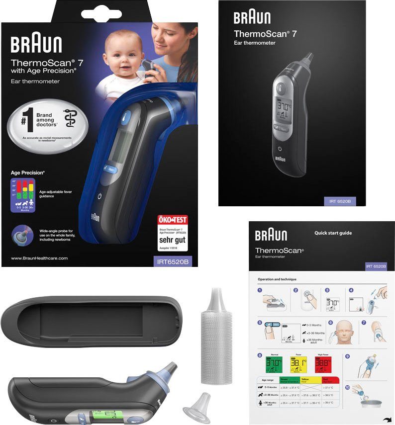 Braun Fieberthermometer ThermoScan® 7 Ohrthermometer mit Age Precision® - IRT6520B, Für alle Altersgruppen geeignet, einschließlich Neugeborener