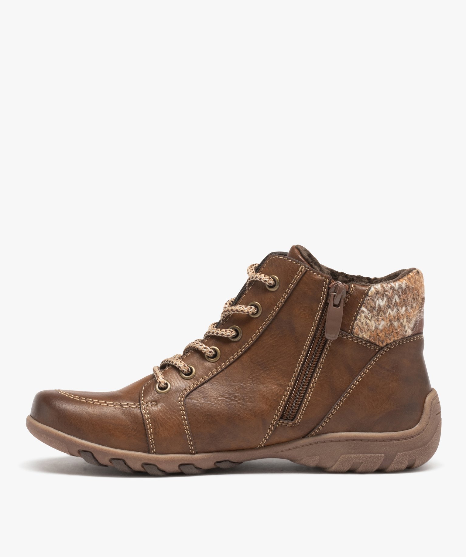 Boots femme confort avec col en maille et détail à zip - S... marron | GEMO