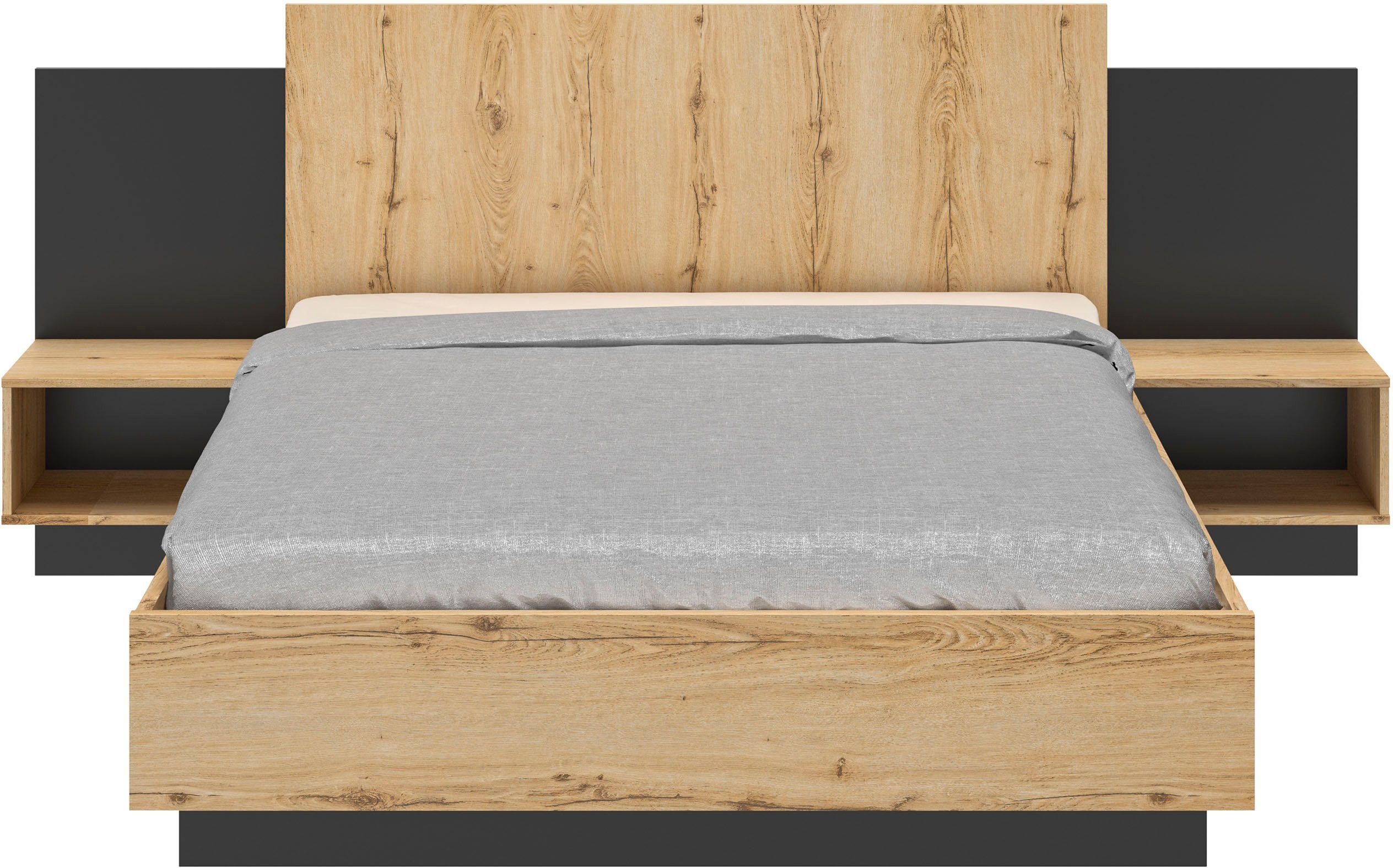 Gami Schlafzimmer-Set Mimizan, (6-St., Bett, 2 Kissen und inkl. 2x Nachttische, 1x Kleiderschrank, 1x Kommode)