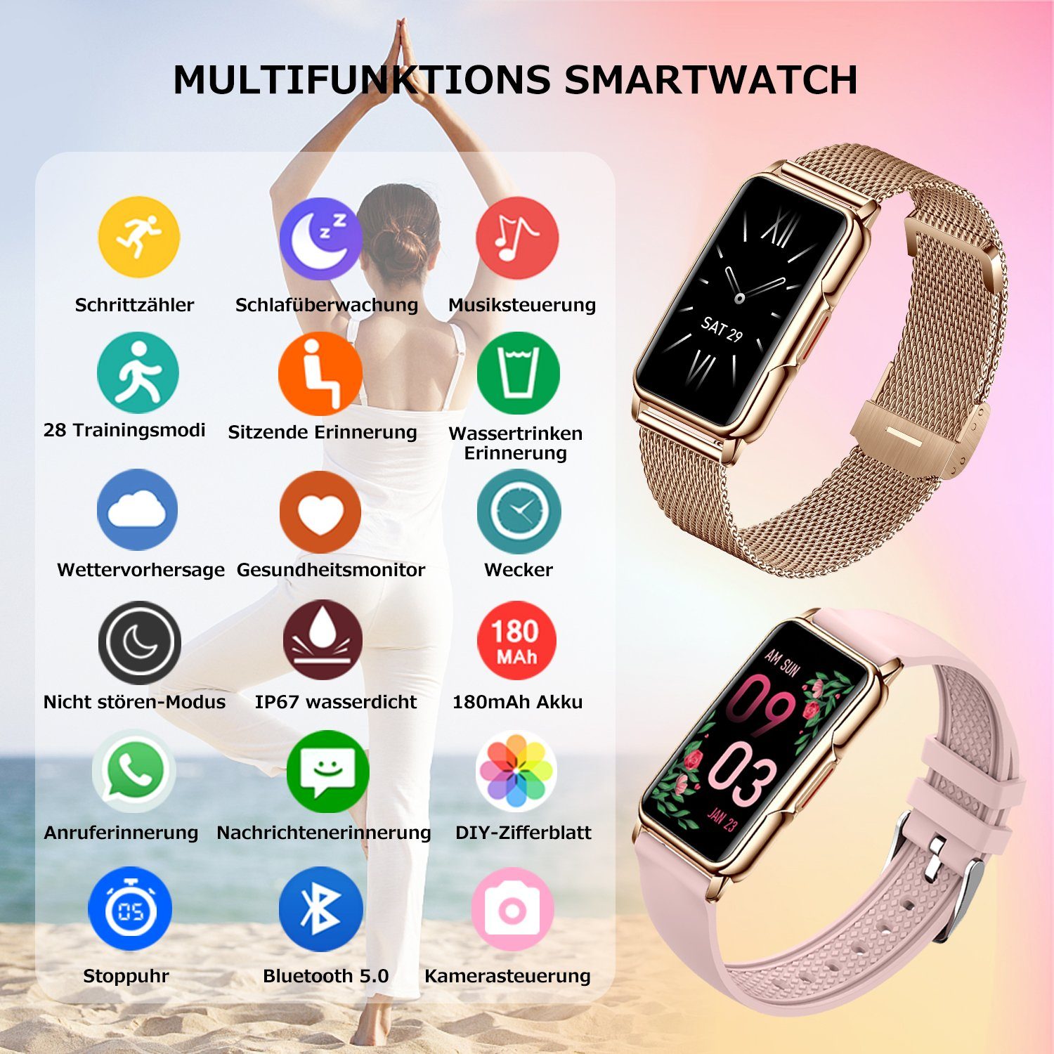 Mutoy Smartwatch, Fitness Tracker Uhr für Damen, Aktivitätstracker Uhren Smartwatch (1,47
