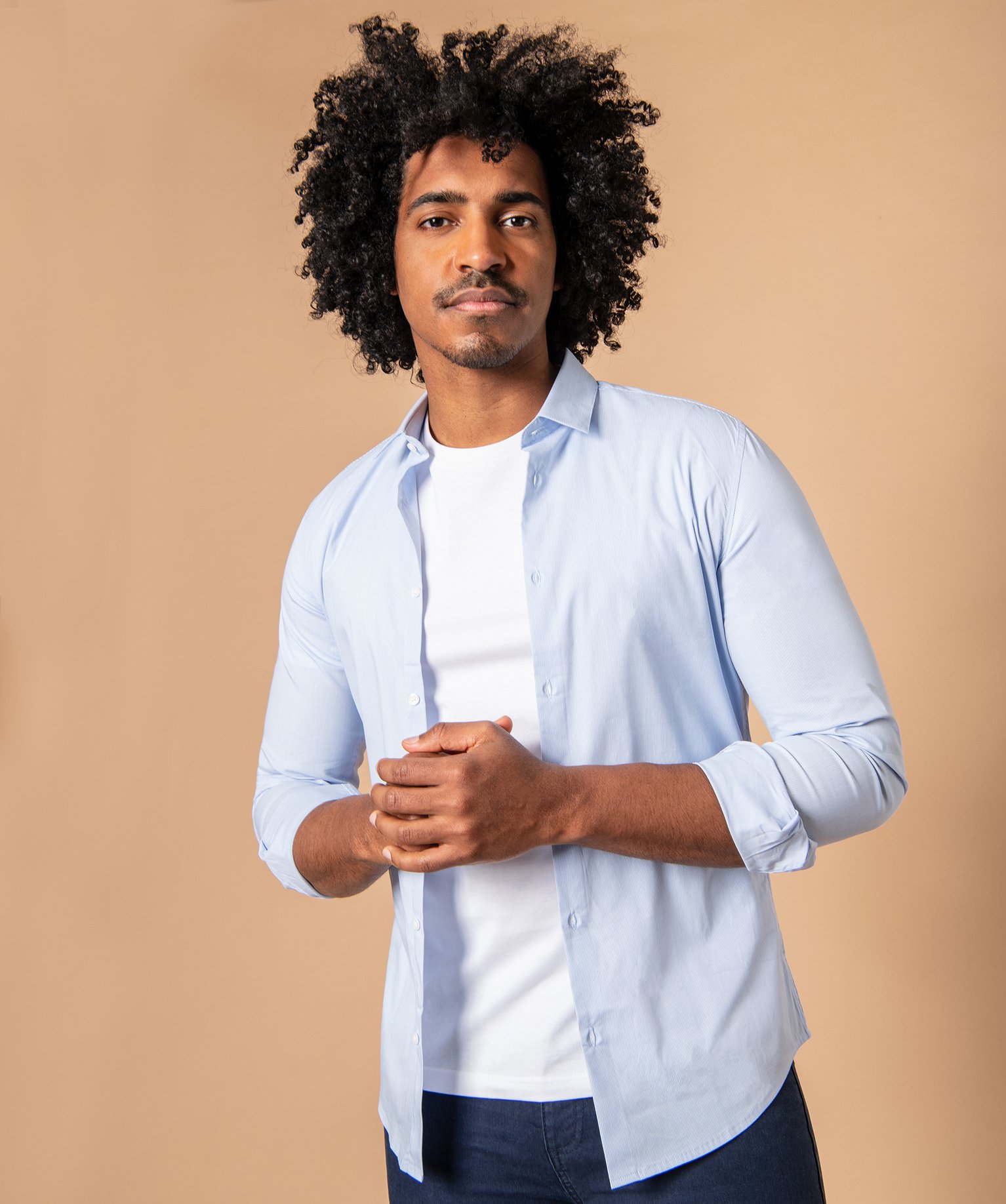 Chemise homme unie coupe slim en coton stretch bleu | GEMO
