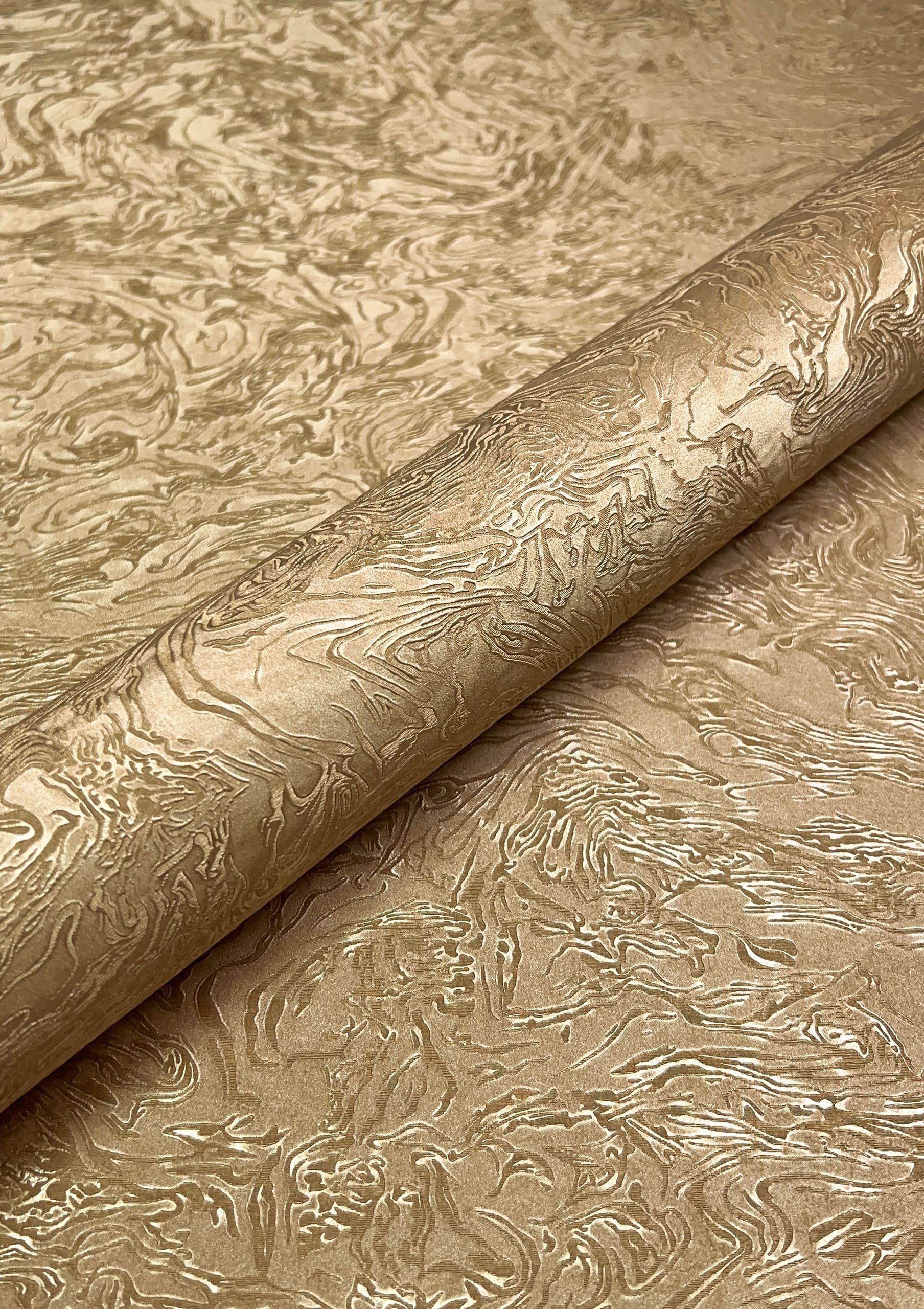 Newroom Vliestapete, Gold Tapete Modern Muster - Mustertapete Glamour Beige Gelb 3D Optik Uni Struktur Motiv für Schlafzimmer Wohnzimmer Küche
