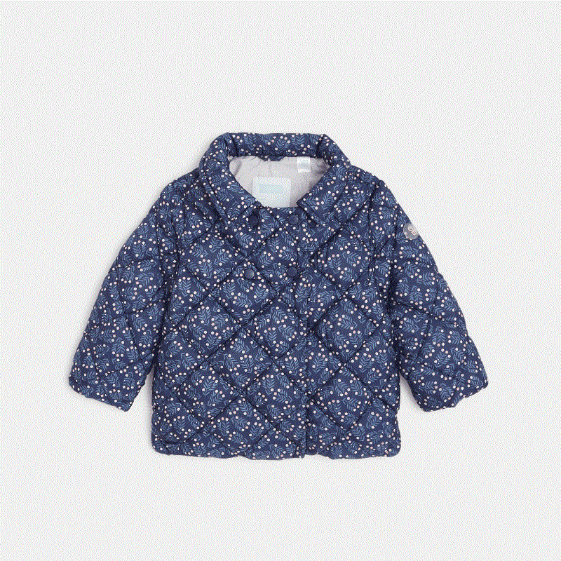 Doudoune légère matelassée fleurie bleue bébé fille