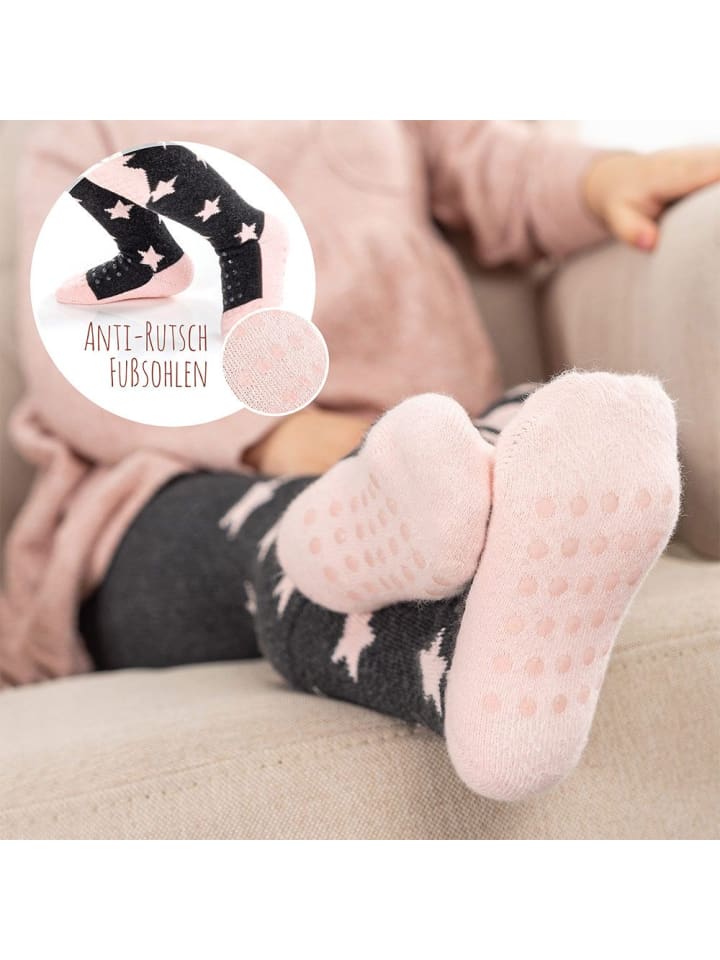 LaLoona Krabbel-Strumpfhose 2er Pack - Sterne Rosa   Streifen in grau,rosa günstig kaufen