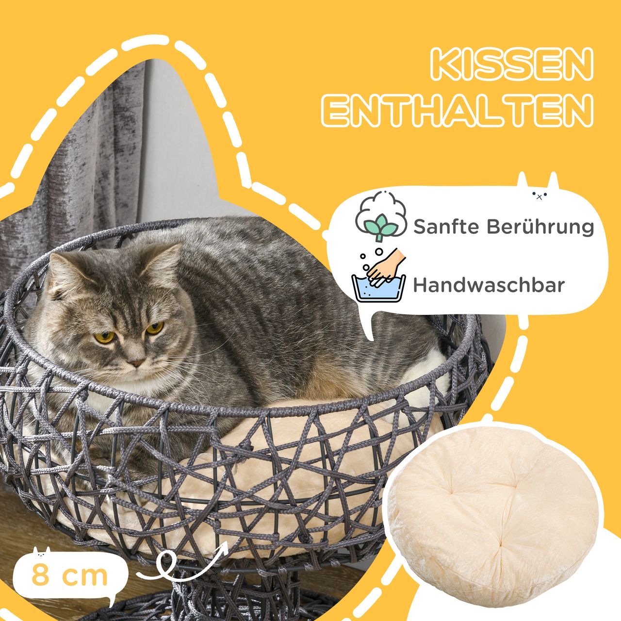 PawHut Katzenbett, Katzenhöhle, Erhöhte Katzenhütte in Weinglasform mit Kissen