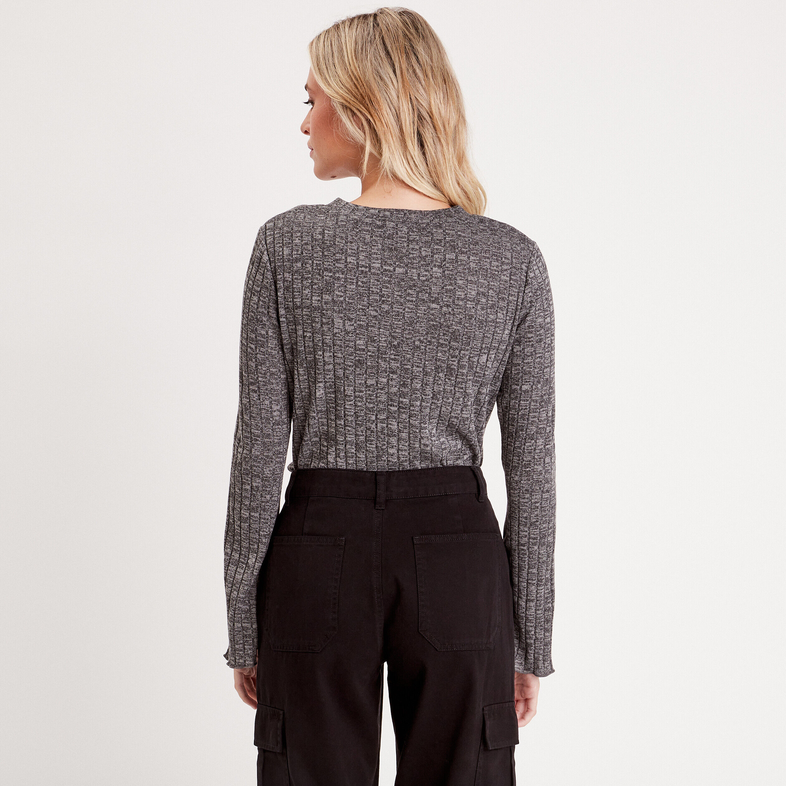 T-shirt manches évasées gris foncé femme | Cache Cache