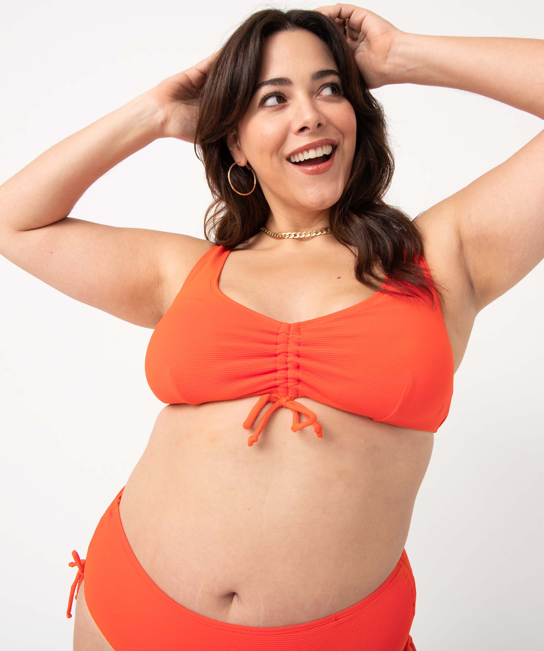 Haut de maillot de bain femme grande taille en maille texturée rouge | GEMO