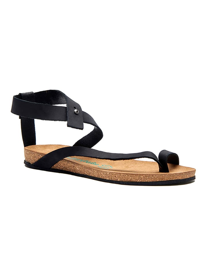 Comfortfusse Leder-Zehensandalen in Schwarz günstig kaufen
