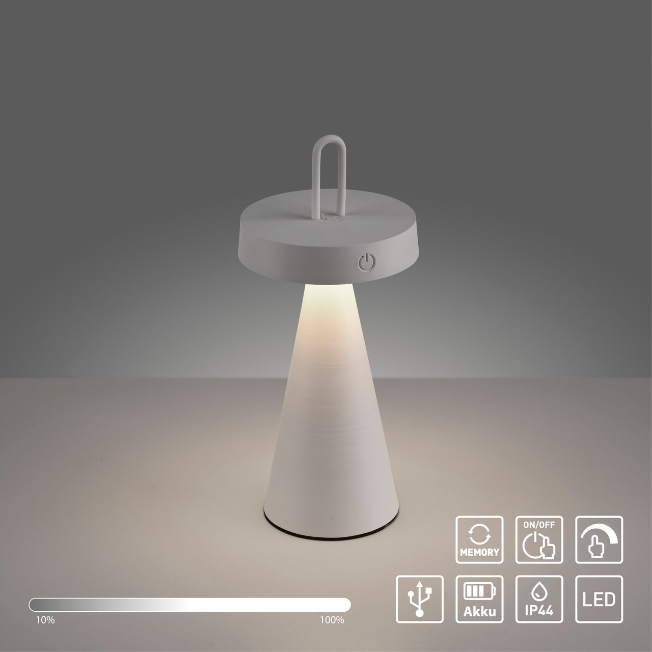 JUST LIGHT Akku Tischleuchte ALWA, 1x LED-Board/1,50Watt/2700Kelvin, IP44, Greige