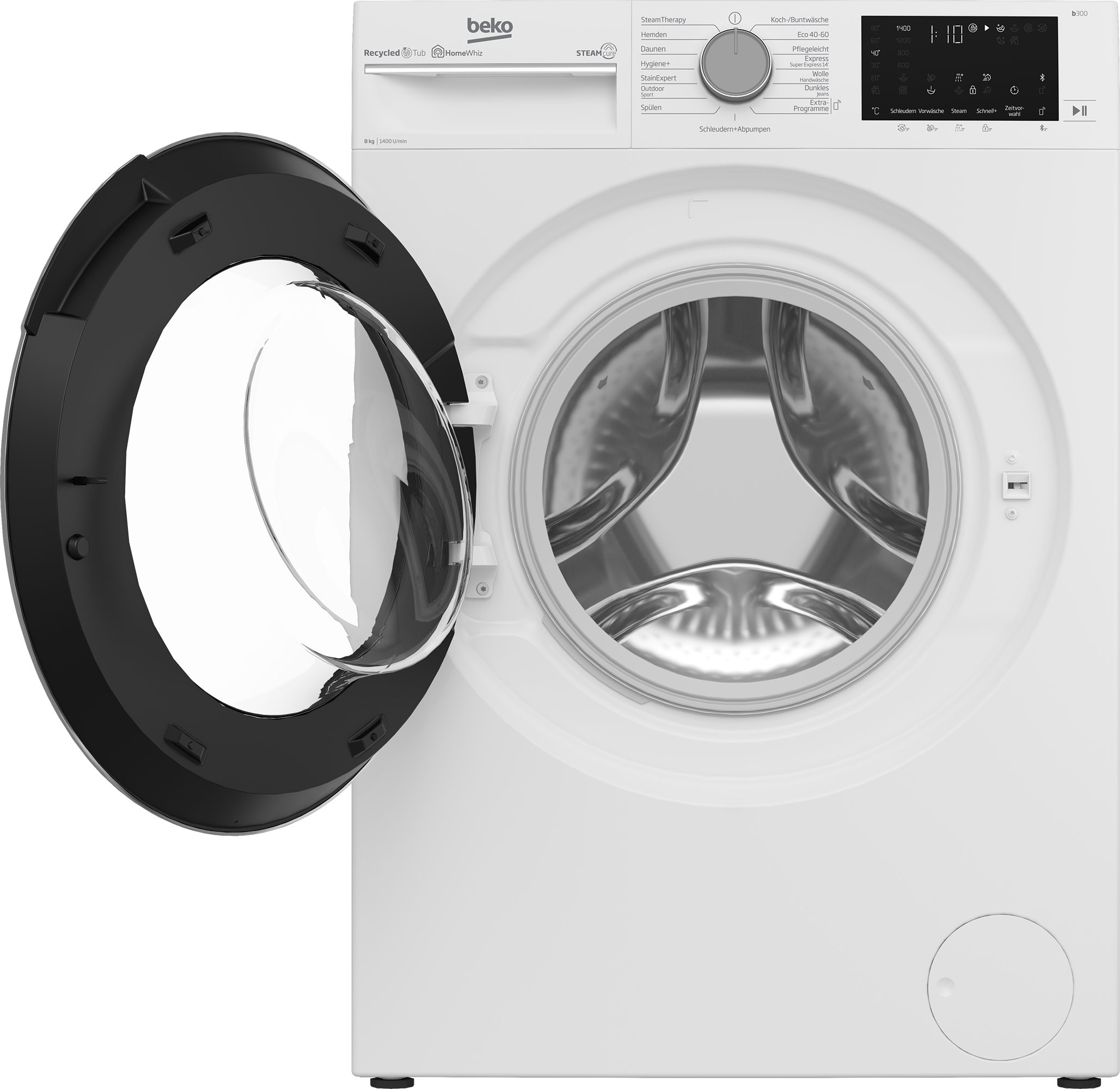 BEKO Waschmaschine b300 B3WFU58415W1, 8 kg, 1400 U/min, SteamCure - 99% allergenfrei